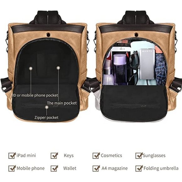 WOMEN Backpack Waterproof Anti-theft Lightweight PU Leather Fashion - Picture 4 of 7